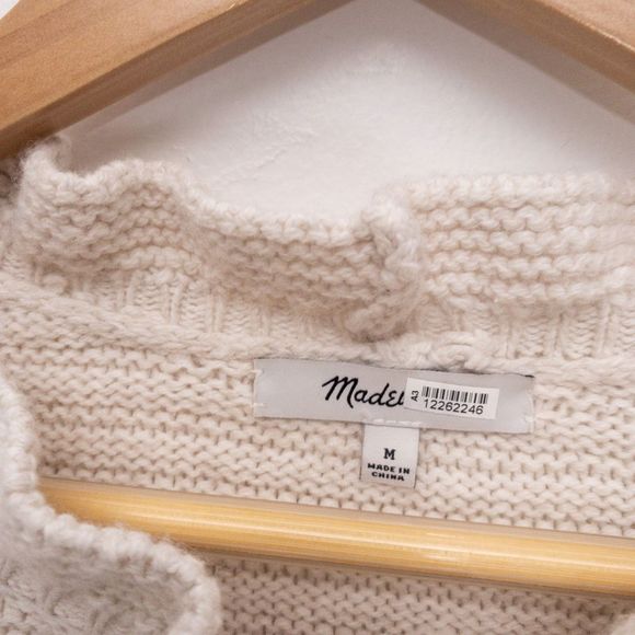Madewell Ruffle-Neck Pullover Sweater in Cotton-Merino Yarn Cream Size Medium - Picture 3 of 13